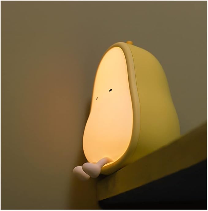 Night Lights for Kids USB Rechargeable Lamps, BPA-Free ABS+Silicone Bedside Lamp for Breastfeeding,Color Changing, Yellow Pear