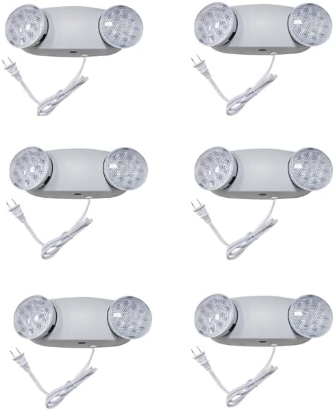 TANLUX LED Emergency Lights with Battery Backup, Commercial Emergency Light Fixtures for Business Home Power Failure Emergency Exit Sign Lighting with 1.0 Meter Plug in Cord(White, 6 Pack)