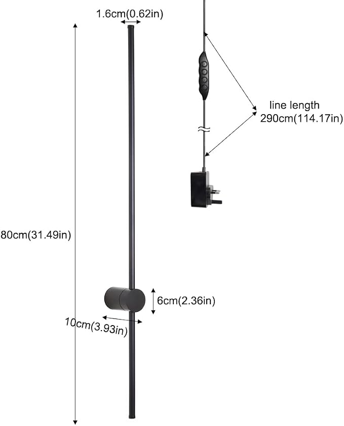RC Dimmable Modern Plug in Wall Sconce Set of Two LED Black Wall Lights with Dimmer 39.4 inches Wall Lamp with Memory Function Original Brand Lighting