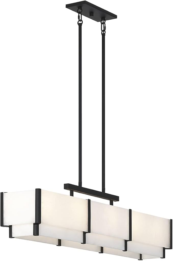 Savoy House 1-2330-5-50 Orleans Vintage Mid-Century Modern Alabaster Linear Chandelier, 5-Light 300 Total Watts, 11" H x 44" L, Black Cashmere