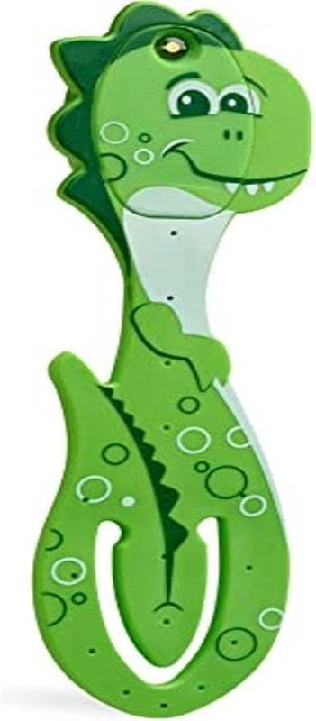 Gifts for Readers & Writers Book Light for Kids, Clip On Reading Light for Bed, 2in1 Flexilight Pals & Bookmark, Small & Lightweight with a Soft Glow, 2 Batteries Included, Dino Green