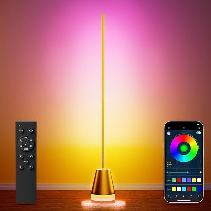 Keepsmile Smart RGB LED Corner Floor Lamp,172 LEDs Bright Standing Lamps for Living Room with APP and Remote,Modern Floor Lamp with Music Sync and 16 Million Colors, Ambient Lighting for Bedroom Gold