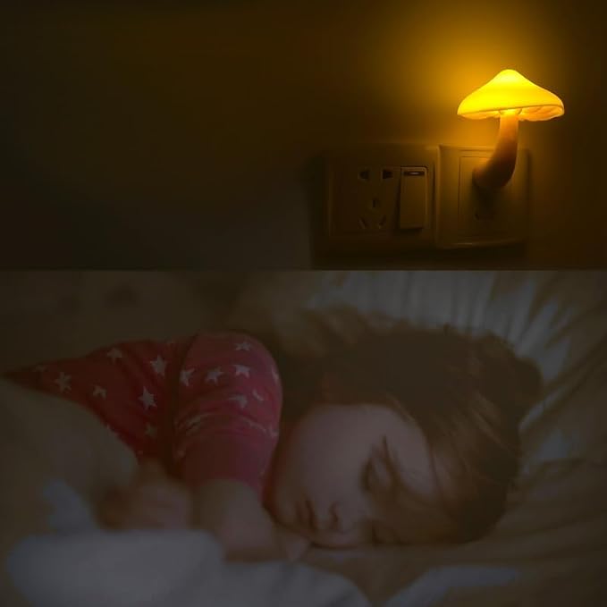 AUSAYE Sensor LED Night Lights for Adults Kids NightLight Cute Mushroom Night Light Plug in Wall Lamps for Bedroom, Bathroom,Toilet, Stairs, Kitchen, Hallway Corridor Warm Yellow