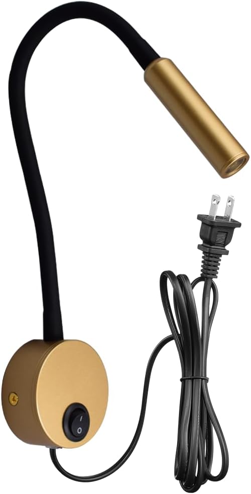 2-Pack Modern Gold Bed Reading Light Wall Mount Lamp, 25° Focused Beam 3000K Warm White for Bedroom Decor, Luxury Reading Lamps for Bed Headboard, 4.92ft Plug-in, AC 85-265V