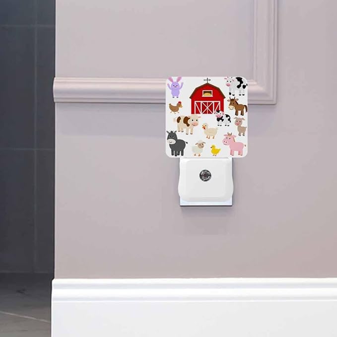 Farm Animals and Barn Night Lights Plug into Wall Cute Cartoon Night Light with Dusk to Dawn Sensor for Home Bedroom Bathroom Living Room 0.5W Sleep-Friendly