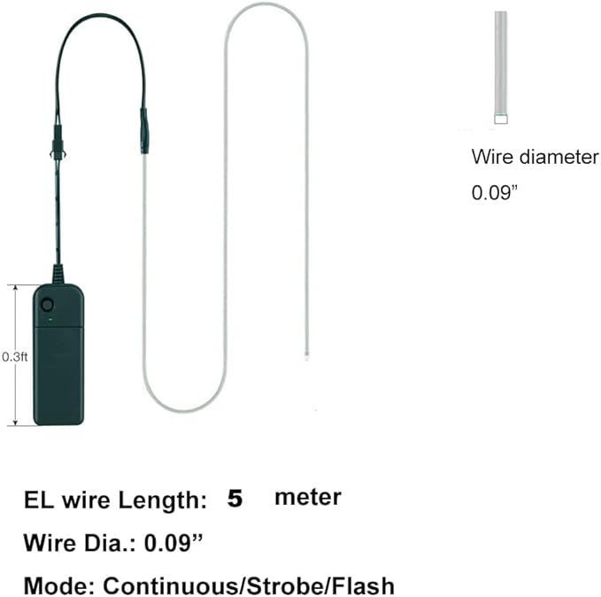 MaxLax EL Wire White 10-Pack, 16.4ft/5m Neon Light Wire with Noise Reduction and Battery Pack…
