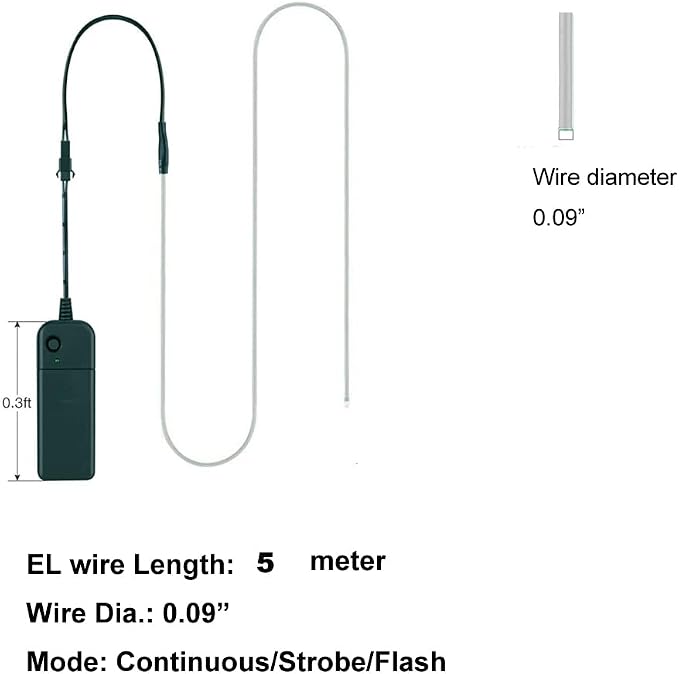 MaxLax EL Wire Ice Blue 10-Pack, 16.4ft/5m Neon Light Wire with Noise Reduction and Battery Pack…