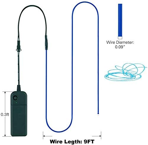 MaxLax EL Wire 5 Pack, 9ft Neon Light Wire Noise Reduction with Battery Pack(Green, Blue, Red, White, Pink)… (9ft)