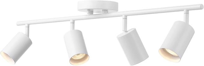 Globe Electric 57011 4-Light Track Lighting, Matte White Finish, Adjustable Cylindrical Heads, GU10 Base, Dimmable, Modern Low-Profile Design