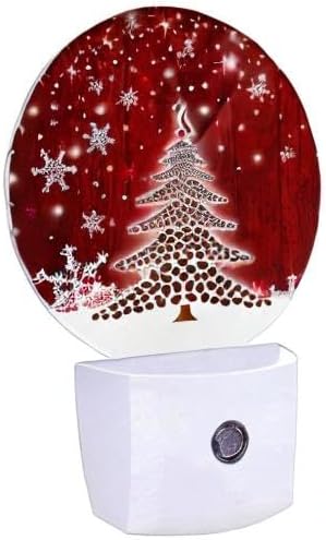 EKOBLA Farmhouse Red Christmas Night Light Sparkling Snowflakes & Trees Plug-in Nightlights for Holiday Season Decoration