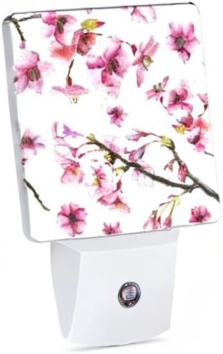 Cherry Blossom Night Light, Japanese Sakura Night Lights Plug into Wall Decor for Bedroom, Bathroom, Hallway, Kitchen, Dusk to Dawn Sensor Nightlights for Boys Girls Women Men Room Gifts