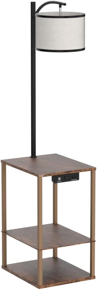 SUNMORY Floor Lamp with Table Shelves, End Side Table for Living Room | USB & AC Charging Stations, 3 Color Temperature 9W LED Bulb, Adjustable Shade, Modern Nightstand Lamps for Bedroom Office