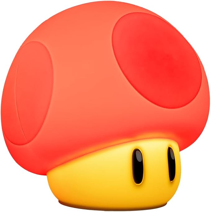 Paladone Super Mario Super Mushroom SquishyGlo Light – Rechargeable Silicone Night Light with 3 Brightness Levels, Official Nintendo Lamp