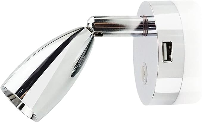 THALASSA RV 12V RV Reading Light with USB Port & Touch Dimmer Switch with Blue Night Light Mode, Polished Chrome Wall Sconce for 10V-30V System of Caravan Motorhome Trailer Camper Van