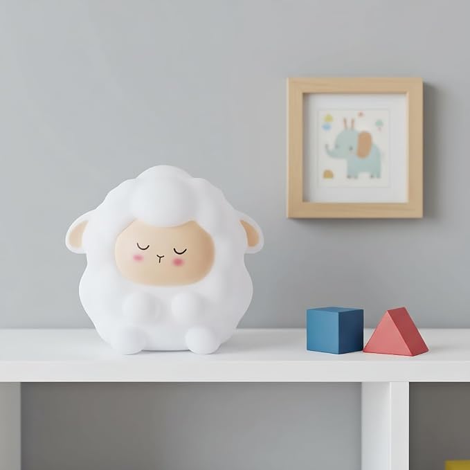 Cute Sleepy Sheep Silicone Night Light, Rechargeable Touch Control LED Lamp, 3 Level Dimmable Warm White Squishy Nursery Nightlight, Baby Kids Bedroom Bedside Decor Gift Lamp
