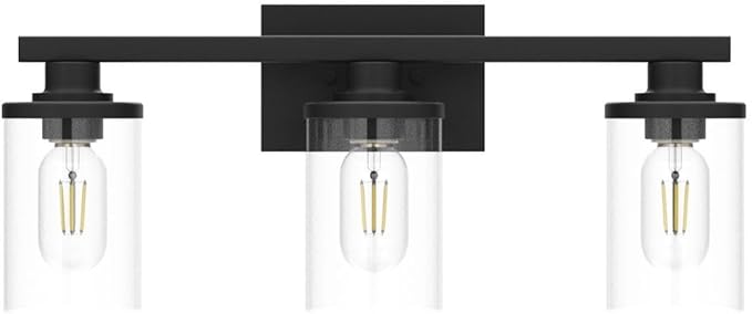 stambord 3 Light Black Bathroom Vanity Light Fixtures with Clear Glass Shade, Modern Wall Sconces Lighting for Bathroom Over Mirror
