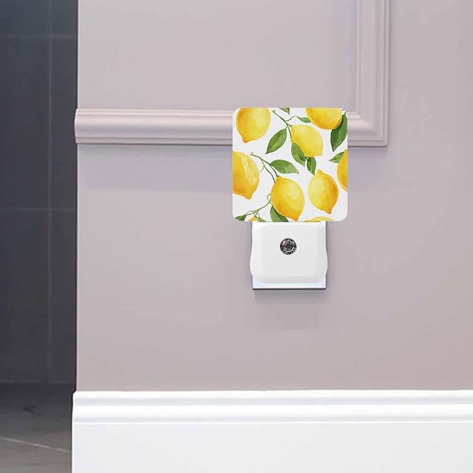 Lemon Night Light A Bright Yellow Fruit Plug into Wall with Dusk to Dawn Light Sensors 0.5W Warm Nightlights for Bedroom Bathroom Hallway