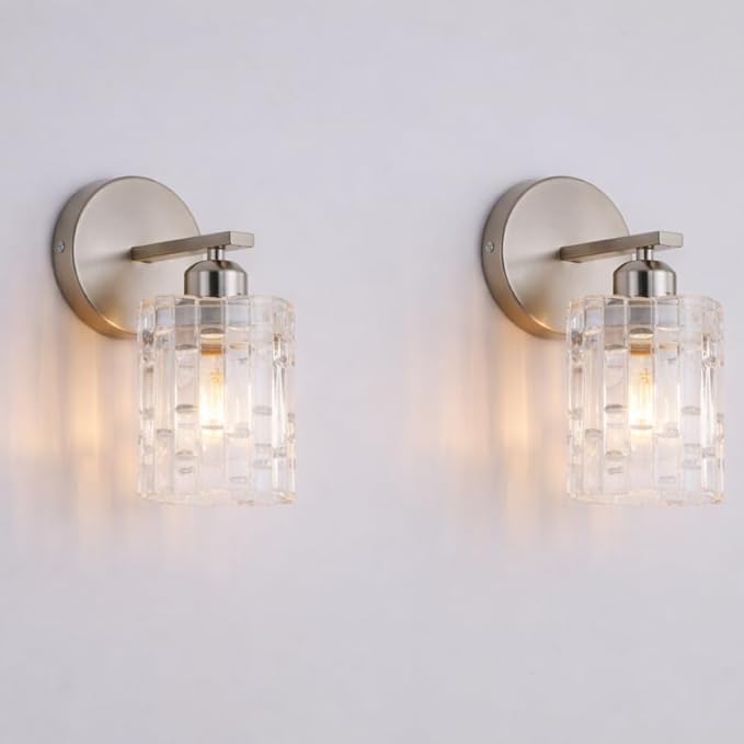 2-Pack Nickel Crystal Bathroom Vanity Lights, 1-Light Wall Sconce Fixture for Over Mirror, Modern Wall Mount for Bathroom, Bedroom, Hallway