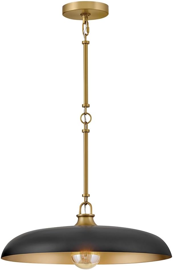 Hinkley Sadie 18" Medium Dome Pendant, Black with Lacquered Brass | Two Tone Saucer Chandelier, Includes (5) 7" Downrods, Needs a Med. LED Bulb, Adjustable Height, Dining Room, Kitchen
