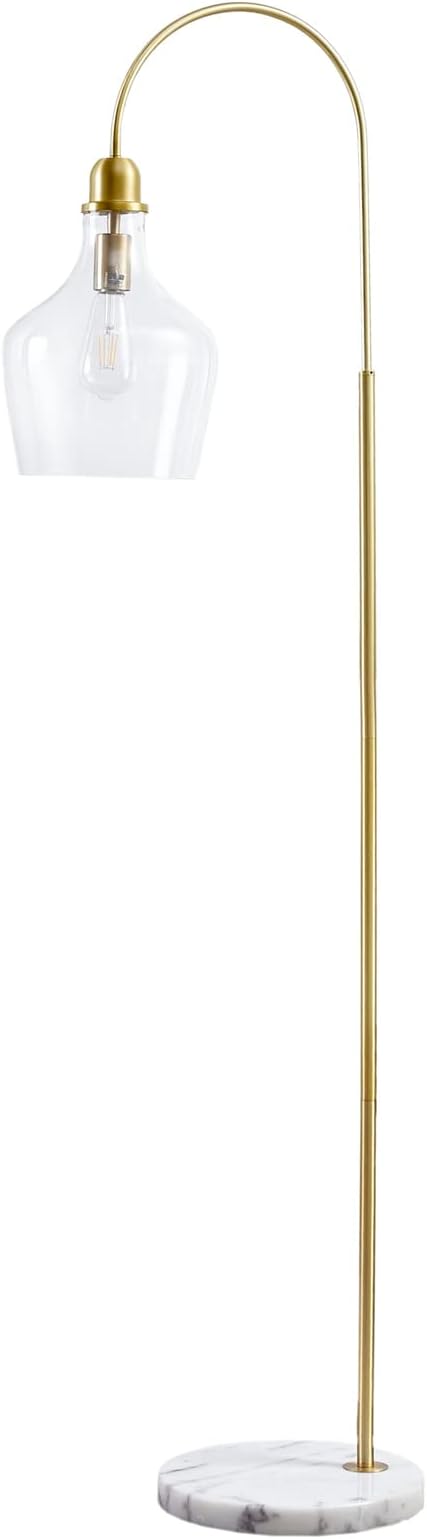 Ink+Ivy Auburn Floor Lamps for Living Room, Bell Glass Shade with Marble Base, in-Line Switch, Metal Frame, 72" Cord, Modern, Transitional, Used at Foyer,Office, Kitchen, Living Space, Gold