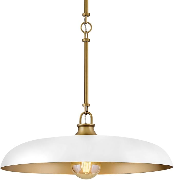 Hinkley Sadie 18" Medium Dome Pendant, Chalk White with Lacquered Brass | Two Tone Saucer Chandelier, Includes (5) 7" Downrods, Needs a Med. LED Bulb, Adjustable Height, Dining Room, Kitchen