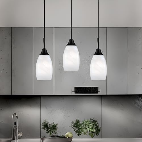 Viinew Mini Glass Pendant Light,3-Pack White Oval Glass Hanging Light | Handblown White Oval Glass Lamp Ceiling,Art Glass Hanging Light,4.72" Small Chandelier for Dining Room Kitchen
