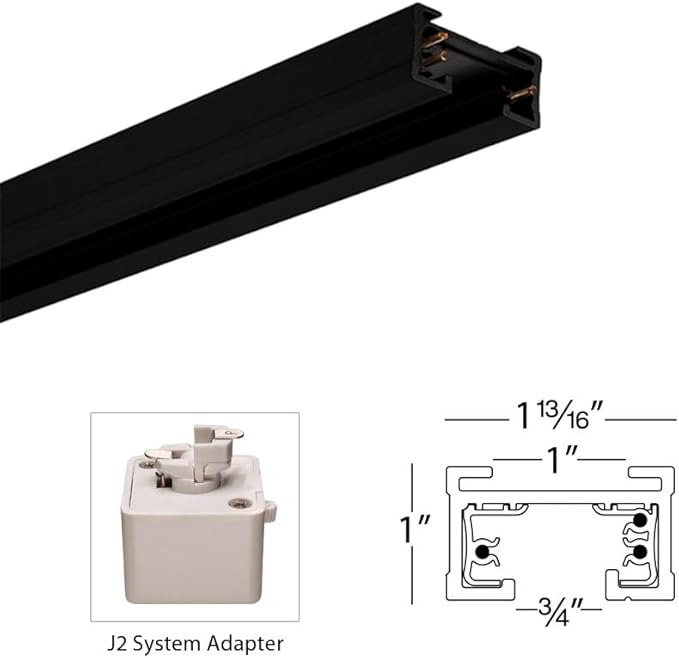 WAC Lighting J Track 2FT Two Circuit Field Cuttable 120V Track for J Style 3-Wire Track Fixtures with 2 Endcaps in Black