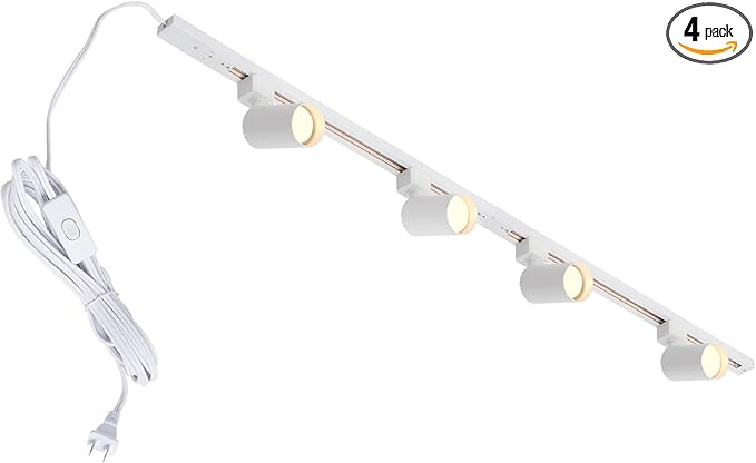 Plug in Track Lighting with Power Cord, 4-Light GU10 Track Lighting Kit with Track Rail, Modern Kitchen LED Track Lighting Fixtures Ceiling Wall Spot Light, 13FT Plug Cord, White (No Bulbs)