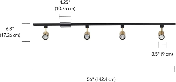 Globe Electric 64000009 4-Light Adjustable Track Lighting Kit, Matte Black and Matte Brass Finish, 56-Inch Width, GU10 Base, Dimmable, Modern Industrial Ceiling Light