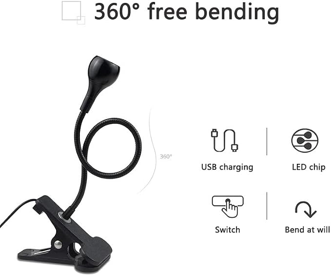 LED Desk Lamp Clip On Light,360°Flexible Gooseneck and Clamp Reading Light | Portable USB Powered Task Light with Clamp,Night Light Clip on for Desk, Bed Headboard and Computers Silver