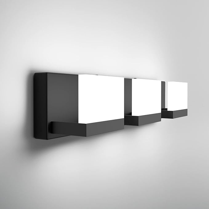 Tipace Black LED Vanity Lighting Fixture Modern 3 Lights Vanity Lights for Bathroom Black Bathroom Wall Light Fixtures 6000K