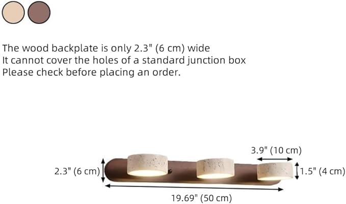 Dark Wood Farmhouse Bathroom Vanity Light Modern Stone Cylinder Wall Lamp 3 Lights Travertine Shade Linear Bathroom Wall Sconce Rotatable LED Wall Light Over Mirror - Walnut Color