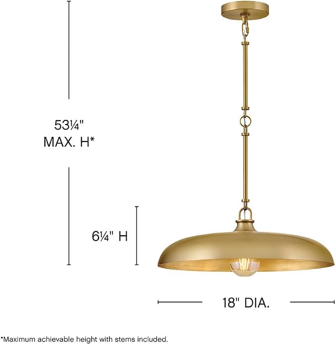Hinkley Sadie 18" Medium Dome Pendant, Lacquered Brass Finish | Saucer Chandelier, Includes (5) 7" Chain Linked Stems, Needs a Med. LED Bulb, Adjustable Height, Dining Room, Kitchen