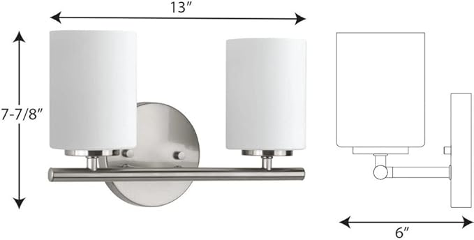 Progress Lighting 2-Light Bathroom Vanity Light, Modern Bath Lighting Fixture with Etched White Glass Shades for Over the Mirror, Reversible Mounting, Replay Collection, Textured Black