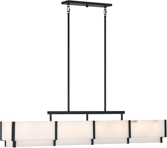 Savoy House 1-2332-8-50 Orleans Vintage Mid-Century Modern Natural Alabaster Linear Chandelier, 8-Light 480 Total Watts, 11" H x 58" L, Black Cashmere