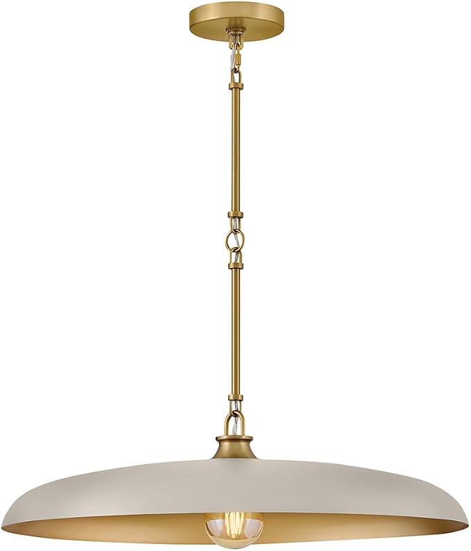Hinkley Sadie 24" Large Dome Chandelier, Light Taupe with Lacquered Brass | Two Tone Saucer Pendant, Includes (5) 7" Downrods, Needs a Med. LED Bulb, Adjustable Height, Dining Room, Kitchen
