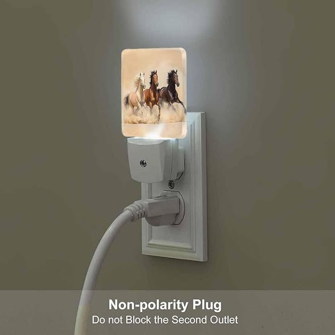 Three Horses Night Light Plug-into Wall Horses Running in The Desert Nightlight Lamp with Dusk to Dawn Sensor, Led Lamp 0.5W Energy Efficient for Home Decor