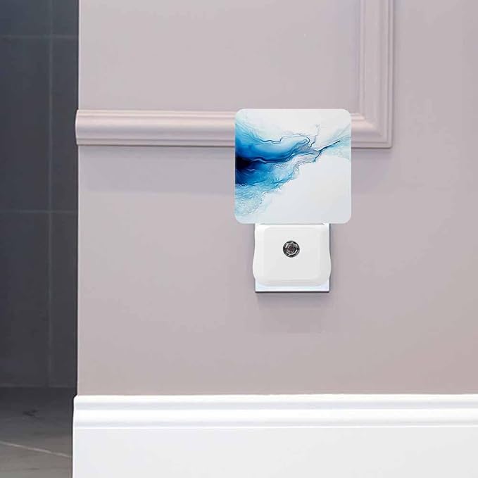 Marble Texture Night Light Blue Creative Liquid 0.5W Night Lights Auto LED Lamp Energy Saving Square Lights for Room Bedroom Bathroom