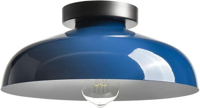 DIRYZON Industrial Blue Semi Flush Mount Ceiling Light, 12-Inch | Metal Ceiling Lighting Ceiling Light Fixture for Porch Kitchen Bedroom Living Room Hallway Entryway