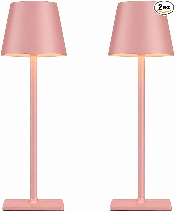 Yogaret Pink Cordless Table Lamps, 6000mAh Rechargeable Battery, 2 Pack | Portable table lights set of 2 wireless battery operated lamps for indoor tables, patio, restaurant, dinner and kitchen use