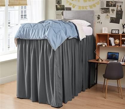 Shreem Linen Dorm Bed Skirt Twin XL, 36 Inch-Drop, 100% Microfiber Extra Long Bedskirt, Dark Grey