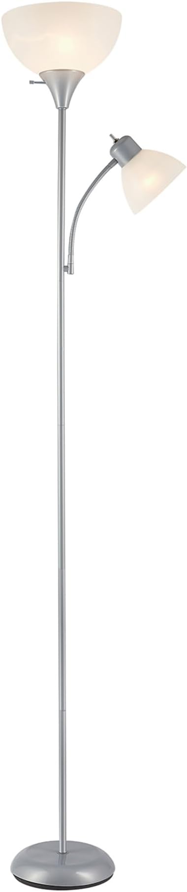 GLOBE Electric 67134 72" Torchiere Floor Lamp and Adjustable Reading Light, Silver, Frosted Shade, Dual Rotary Switch, 3-Step Dimming, Modern Lighting for Living Room or Office, Timeless (Pack of 2)