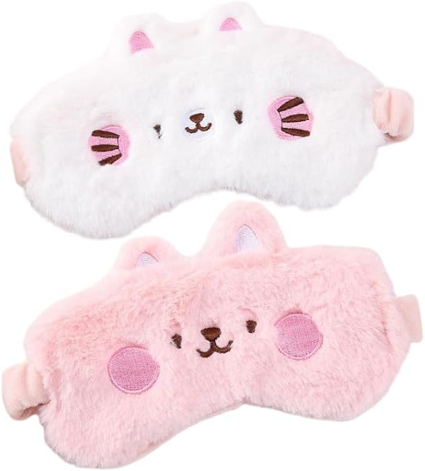 PERFECTSIGHT Cute Sleep Eye Masks (Pink Bunny+White Cat)