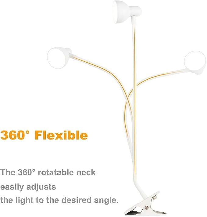 Clip on Lamp USB Reading Light, 3 Color Modes, White | 10 Brightness Dimmable, 360° Flexible Desk Lamp with Clamp, Eye Care Clip on Light for Bed Desk Headboard Home Dorm