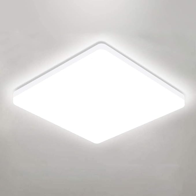 OOWOLF 25W 6000K LED Flush Mount Ceiling Light Fixture Ultra Slim, 12inch Waterproof Bathroom Square LED Ceiling Lamp Fixture Without Flicker, 85Ra+ Daylight White for Kitchen Bedroom Hallway Office