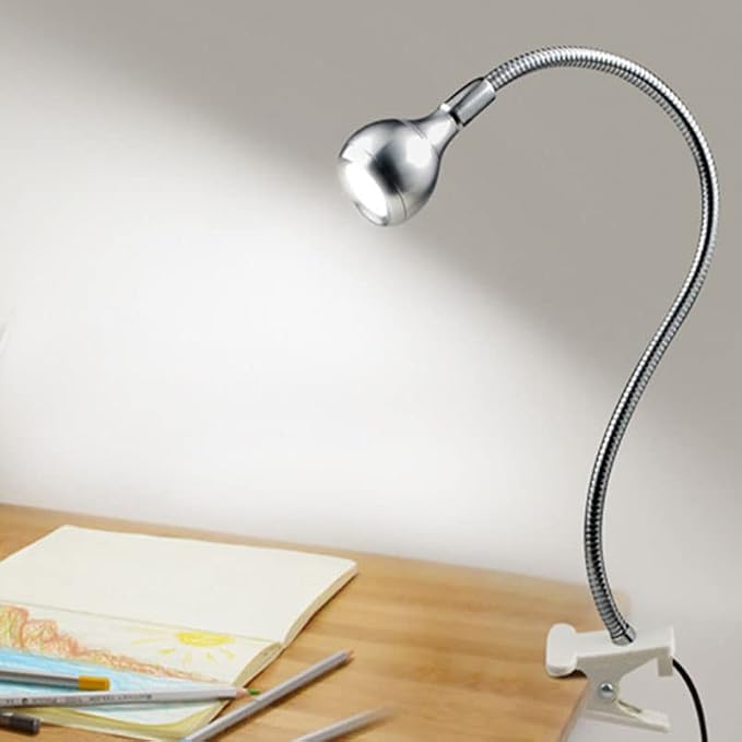 LED Desk Lamp Clip On Light,360°Flexible Gooseneck and Clamp Reading Light | Portable USB Powered Task Light with Clamp,Night Light Clip on for Desk, Bed Headboard and Computers Silver