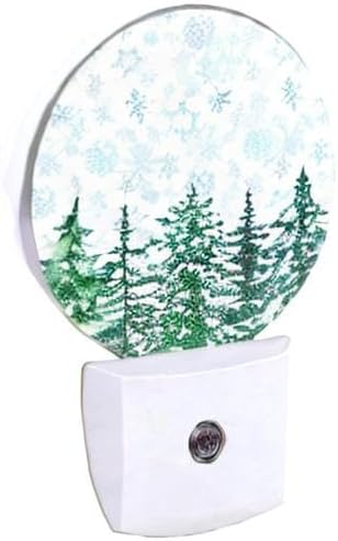 EKOBLA Winter Pine Trees Woodland Night Light Snow Falling Snowflakes Green Woods Plug-in Nightlights Auto Sensor LED for Men Women Boys Girls Christmas Holiday Gift