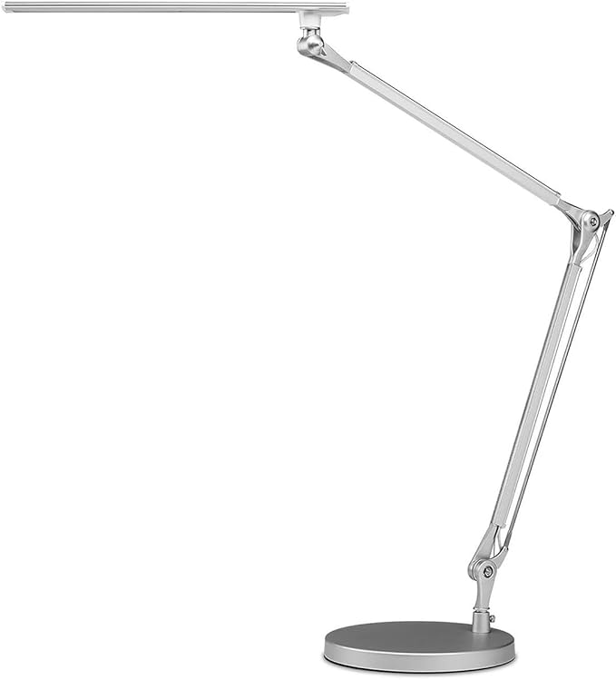 UPLIFTDESK E7 LED Desk Lamp – Adjustable 3 Color Modes, Dimmable Home Office Desk Light for Standing Desk, Dual Monitors, Aluminum Task Lamp (Silver Lamp, Silver Base)