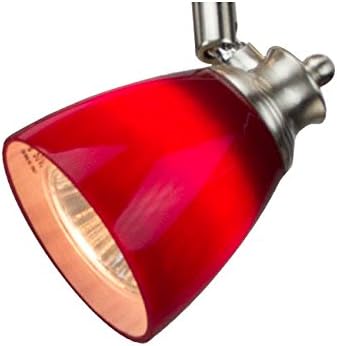 4 Light Adjustable Track Light, Brushed Steel Finish, Red Glass Shade, Ready to Install, Bulb Included, D268-44C-BS-BRED