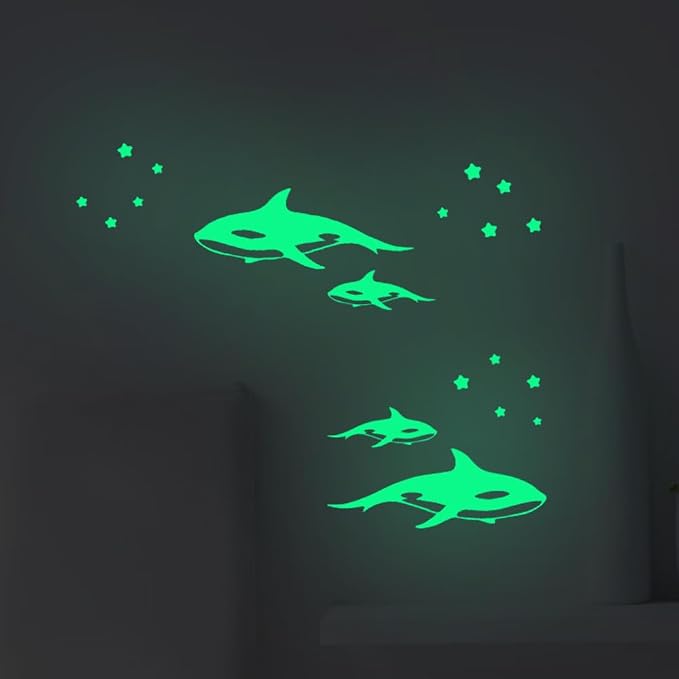 Glow in The Dark Whale Wall Stickers,8pcs PET Orca Stickers for Girls and Boy’s and Girls Bedroom, Glow in The Dark Wall Decals for Home Sweet Home, Cute Ocean Animal Stickers for Kids
